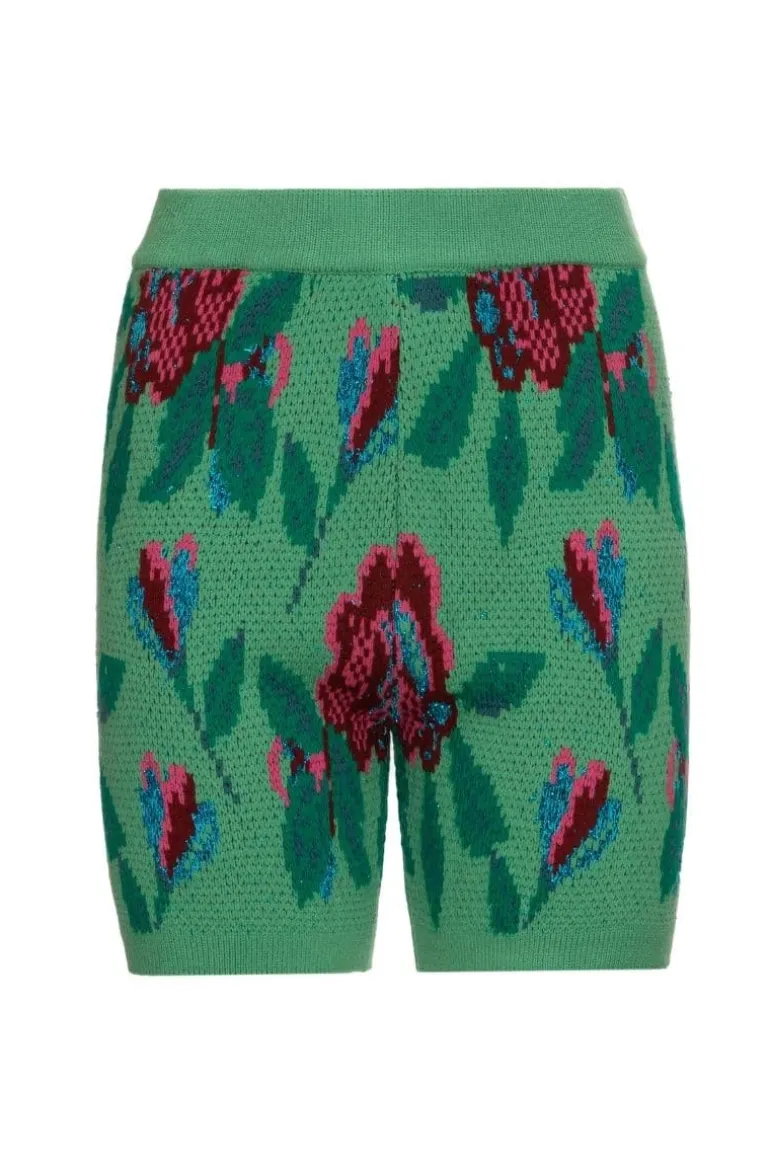 Pants<CULT MIA GREEN FLORAL DETAIL WOOL AND MOHAIR-BLEND SHORTS
