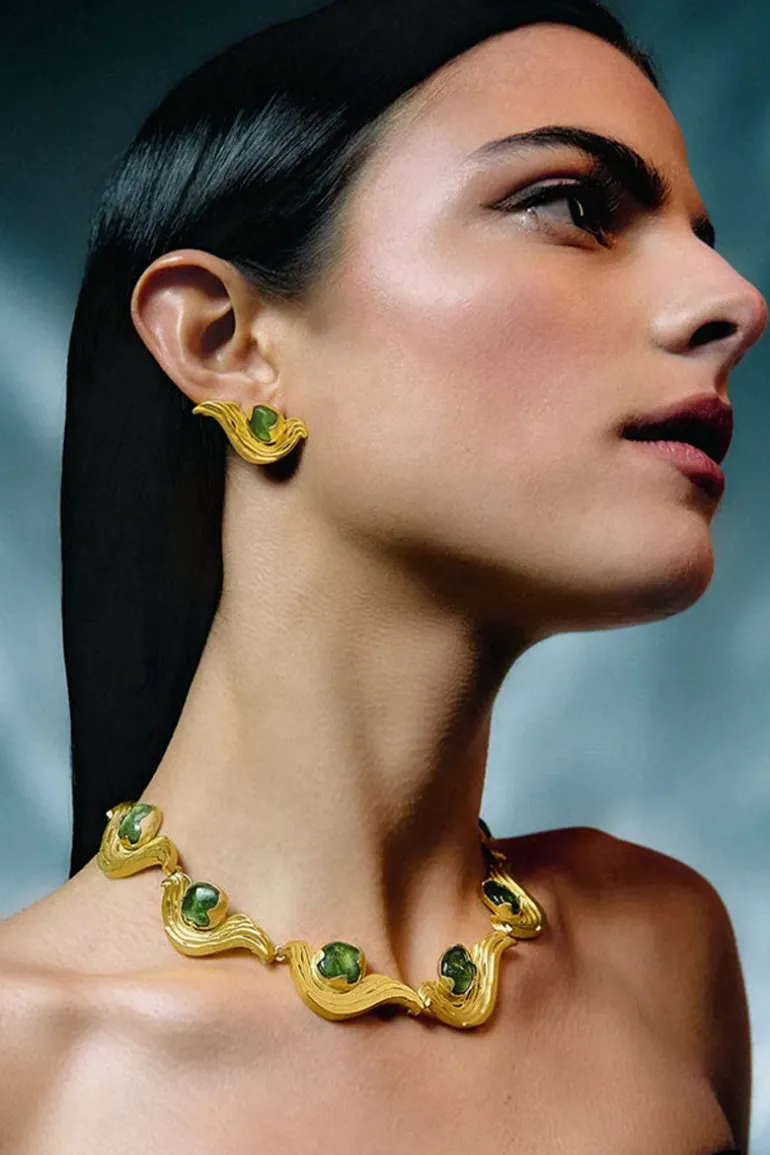 Necklaces<CULT MIA GREEN METEORITE NECKLACE Gold & Green
