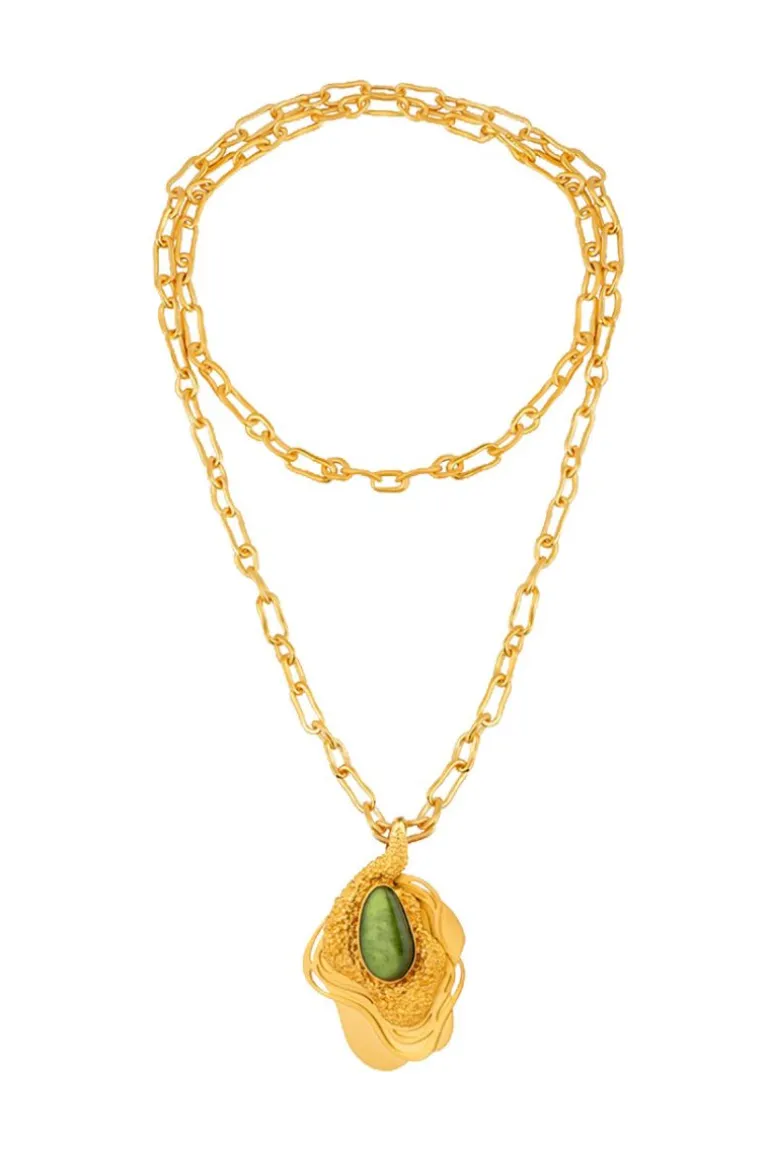 Necklaces<CULT MIA GREEN SELENE PENDANT Gold & Green