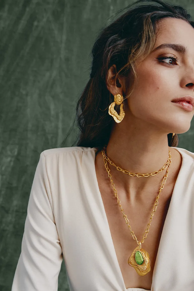 Necklaces<CULT MIA GREEN SELENE PENDANT Gold & Green