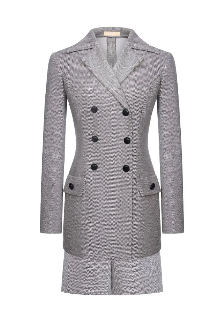 Outfit Sets<CULT MIA GREY HERRINGBONE DOUBLE-BREASTED JACKET AND SHORTS SET Gray