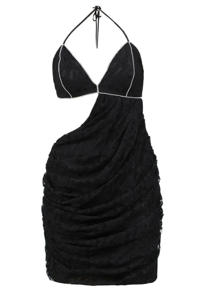 Dresses | Mini Dresses<CULT MIA GUIPURE CRUMPLED MINI DRESS Black