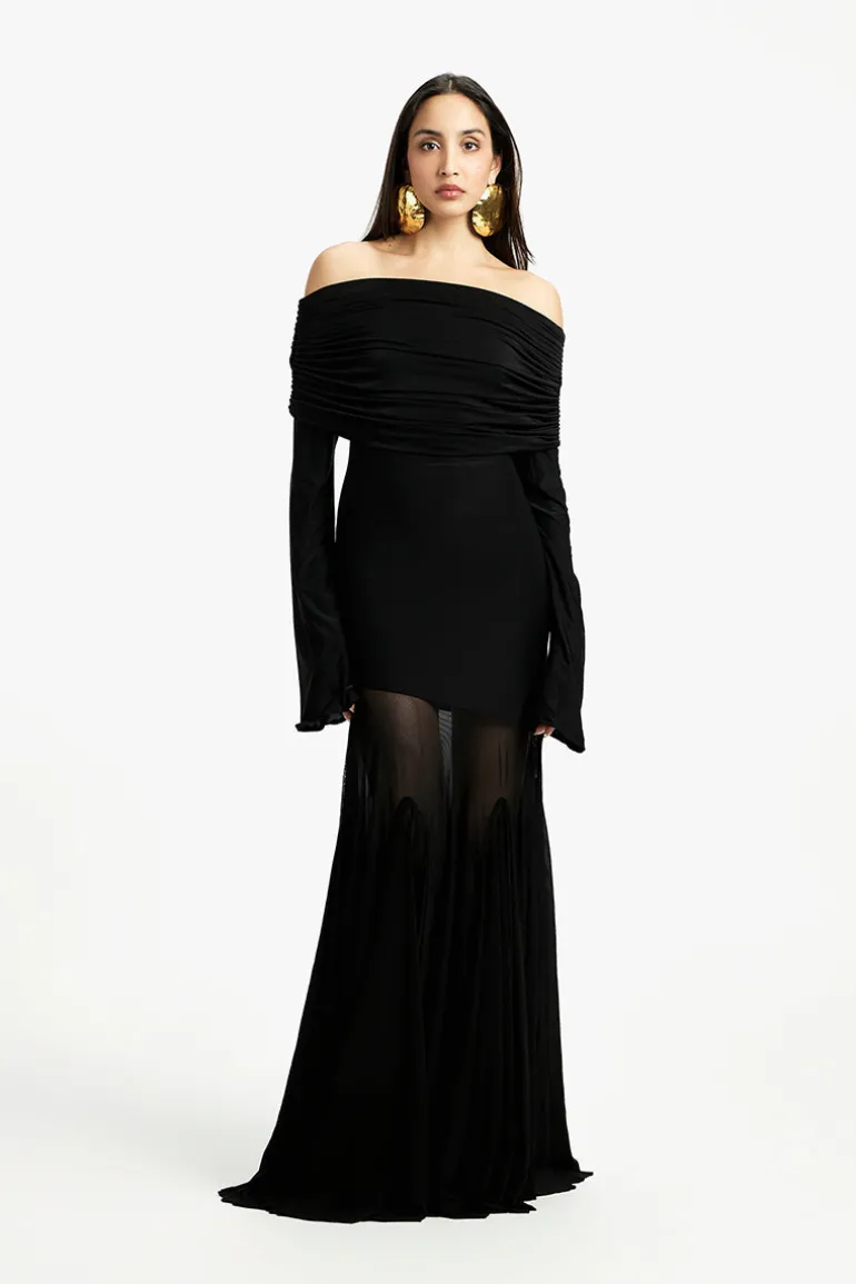 Dresses<CULT MIA HAILEY OFF SHOULDER MAXI DRESS Black