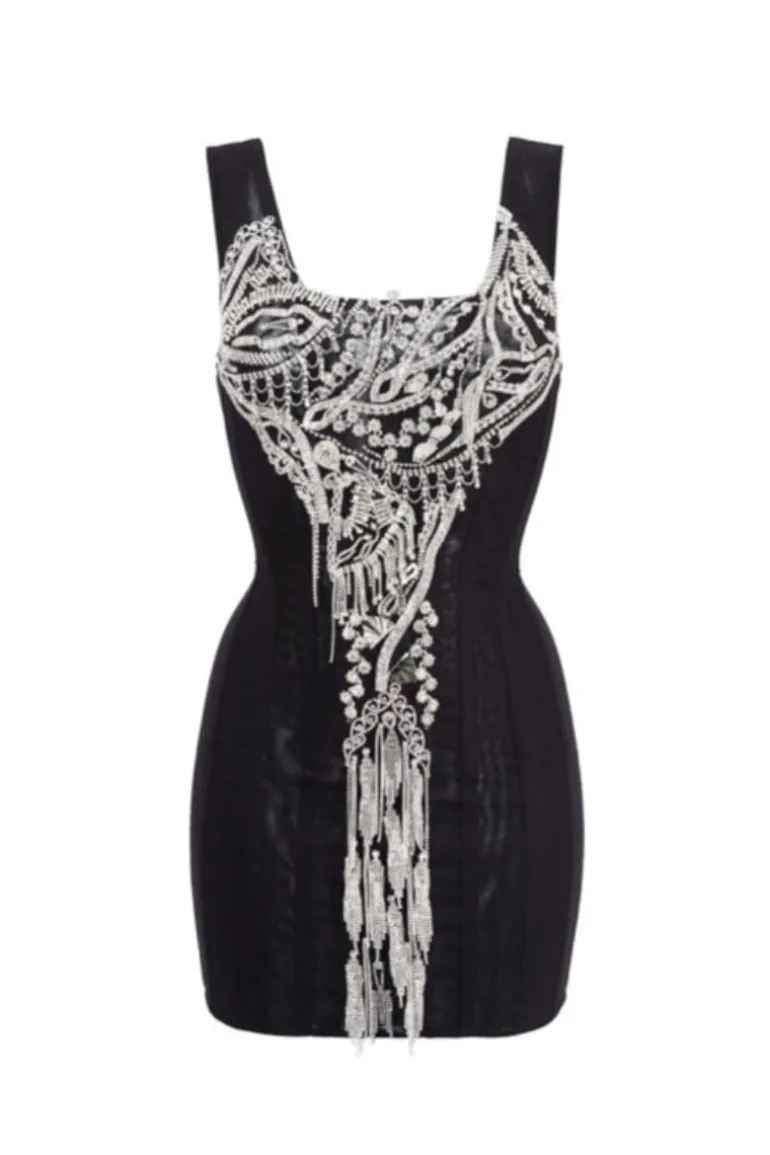 Dresses | Mini Dresses<CULT MIA HAND EMBROIDERED CRYSTAL MINI DRESS Black