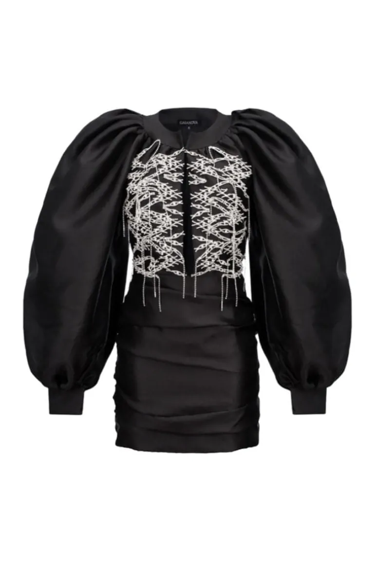 Dresses | Mini Dresses<CULT MIA HAND EMBROIDERED CRYSTAL TAFFETA MINI DRESS Black