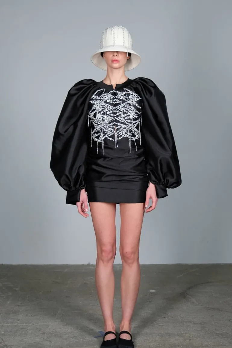Dresses | Mini Dresses<CULT MIA HAND EMBROIDERED CRYSTAL TAFFETA MINI DRESS Black