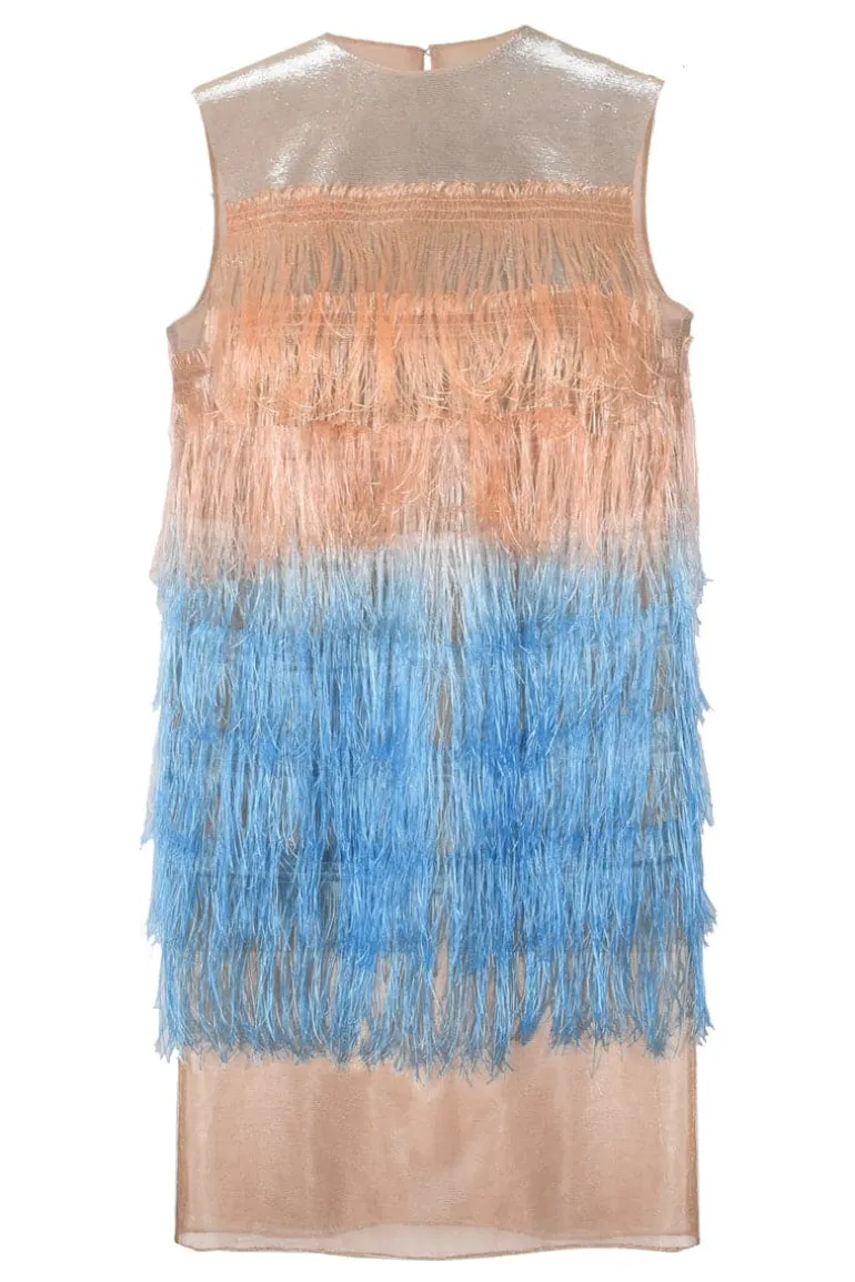 Dresses | Midi Dresses<CULT MIA HAND-EMBROIDERED FRINGED MIDI DRESS Pink-Blue