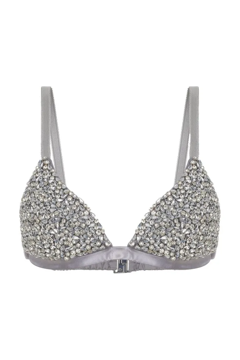 Tops<CULT MIA HANDMADE RHINESTONE BRA TOP Metallic Silver