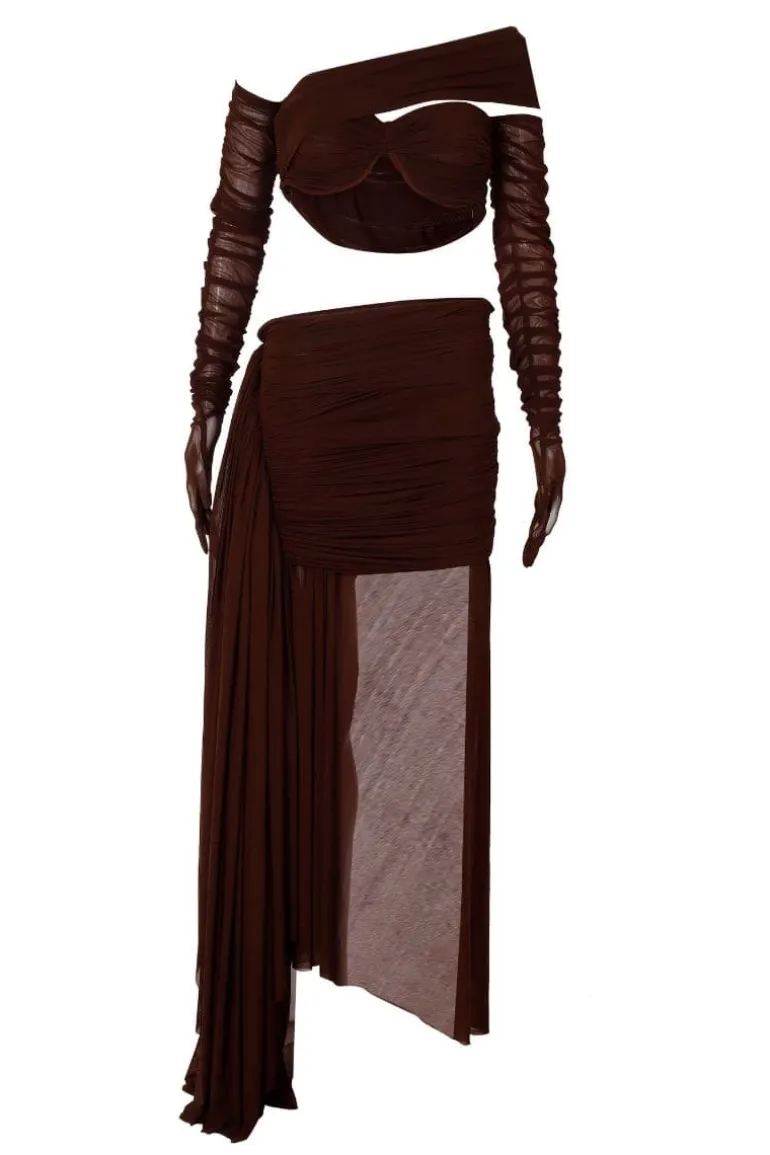 Dresses<CULT MIA HARRIET CROP TOP AND SKIRT SET Brown