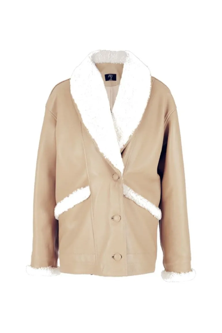 Jackets<CULT MIA HAYDRA SHEARLING BEIGE LEATHER JACKET Nude Beige