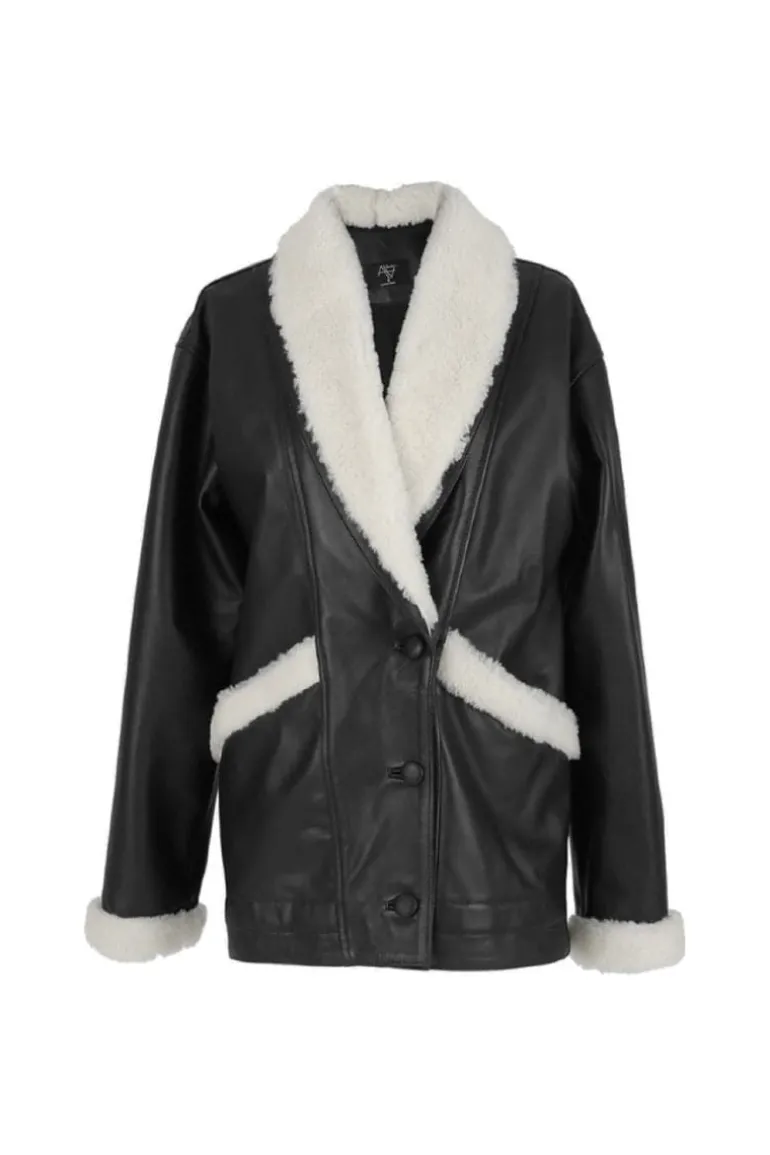 Jackets<CULT MIA HAYDRA SHEARLING LEATHER JACKET Black