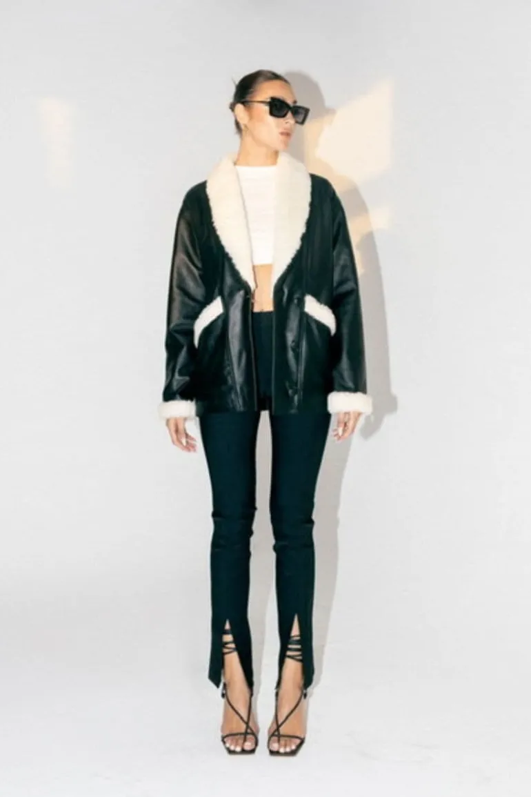 Jackets<CULT MIA HAYDRA SHEARLING LEATHER JACKET Black
