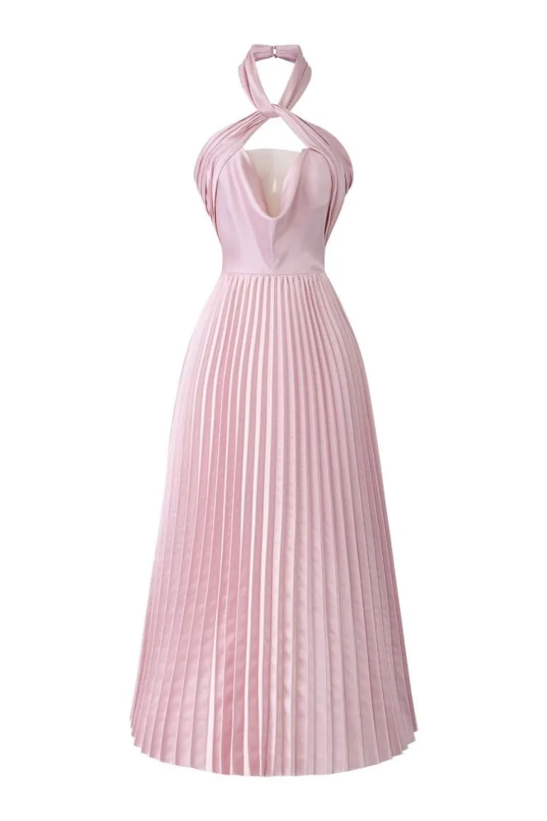 Dresses | Midi Dresses<CULT MIA HAYLEY SILK SATIN PLEATED MIDI DRESS Pink