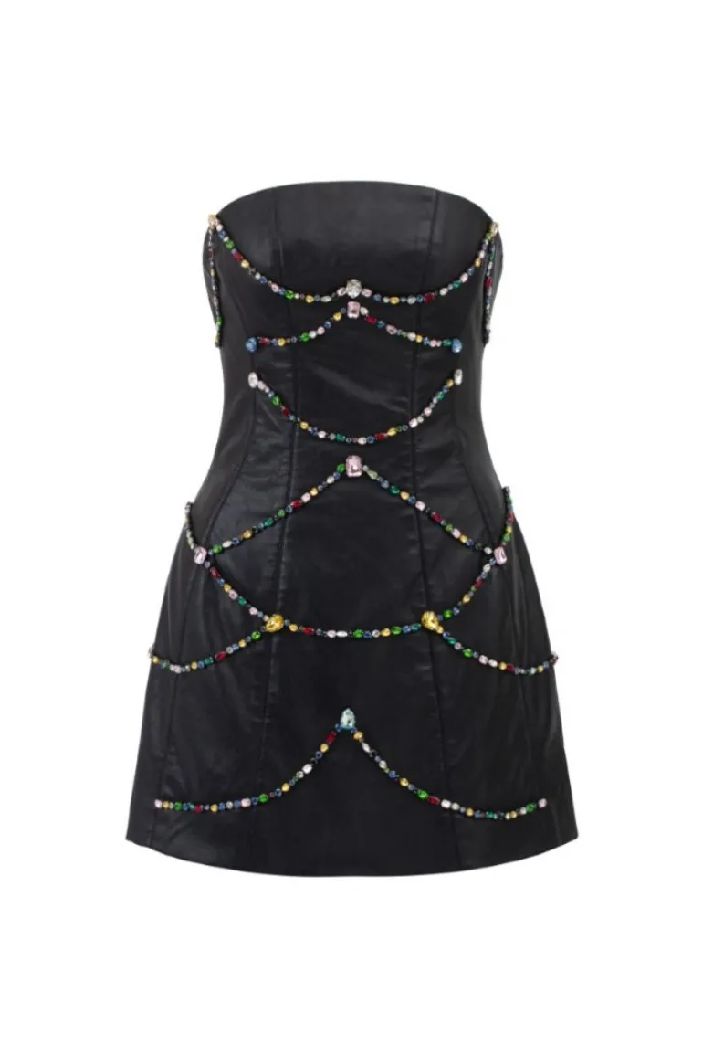 Dresses | Mini Dresses<CULT MIA HELGA LEATHER CRYSTAL MINI DRESS Black