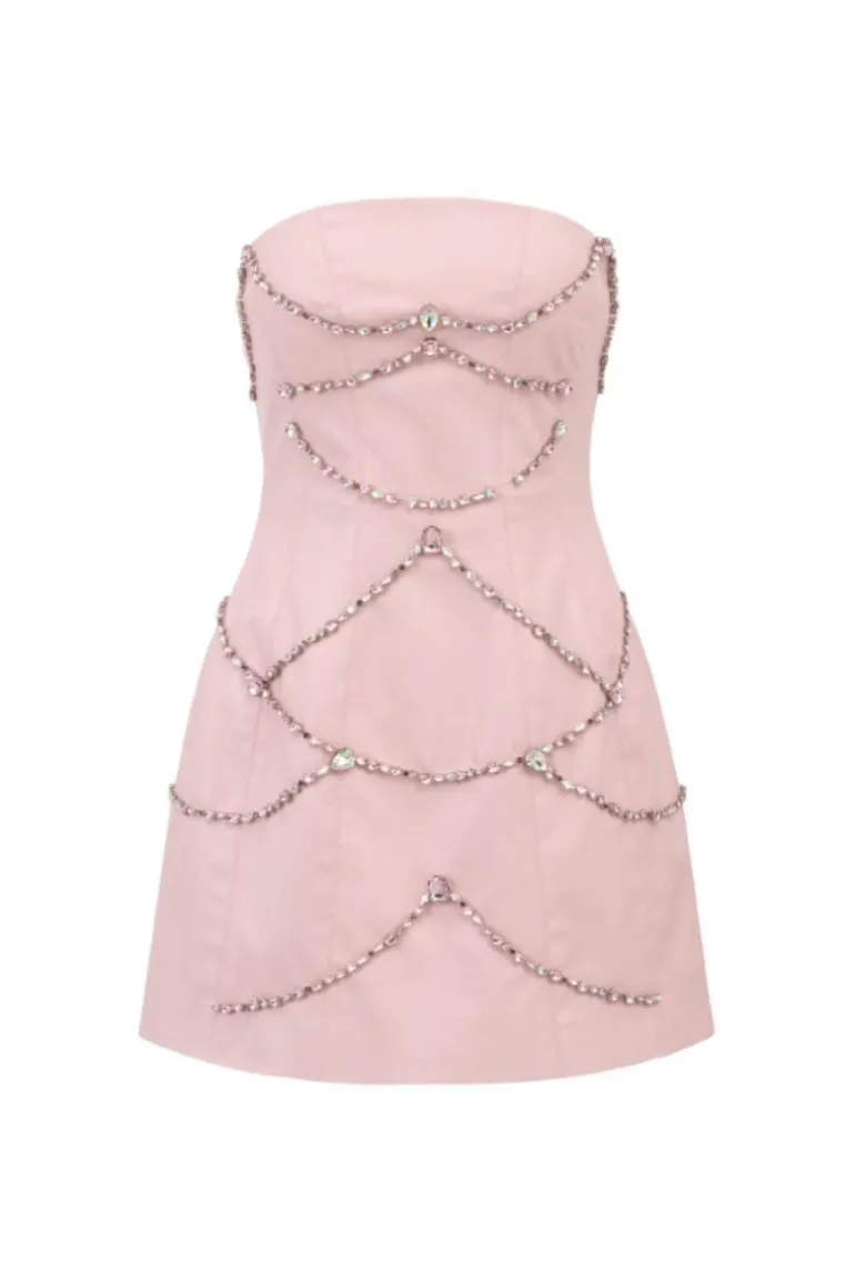 Dresses | Mini Dresses<CULT MIA HELGA LEATHER CRYSTAL MINI DRESS Pink