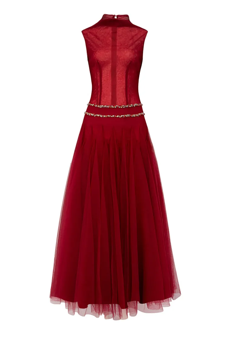 Dresses | Midi Dresses<CULT MIA HIGH NECK ORGANZA A LINE MIDI DRESS IN Red