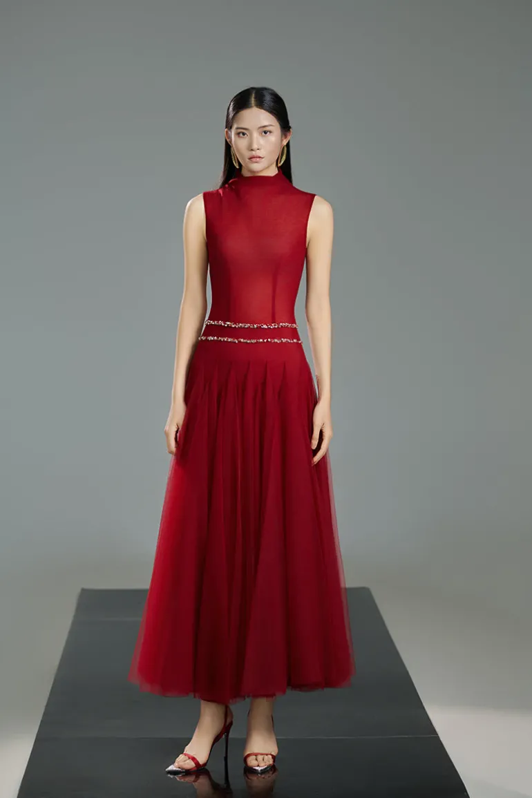Dresses | Midi Dresses<CULT MIA HIGH NECK ORGANZA A LINE MIDI DRESS IN Red