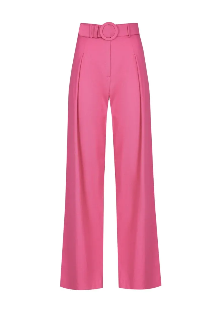 Pants<CULT MIA HIGH-RISE PINK BELTED COTTON PANTS