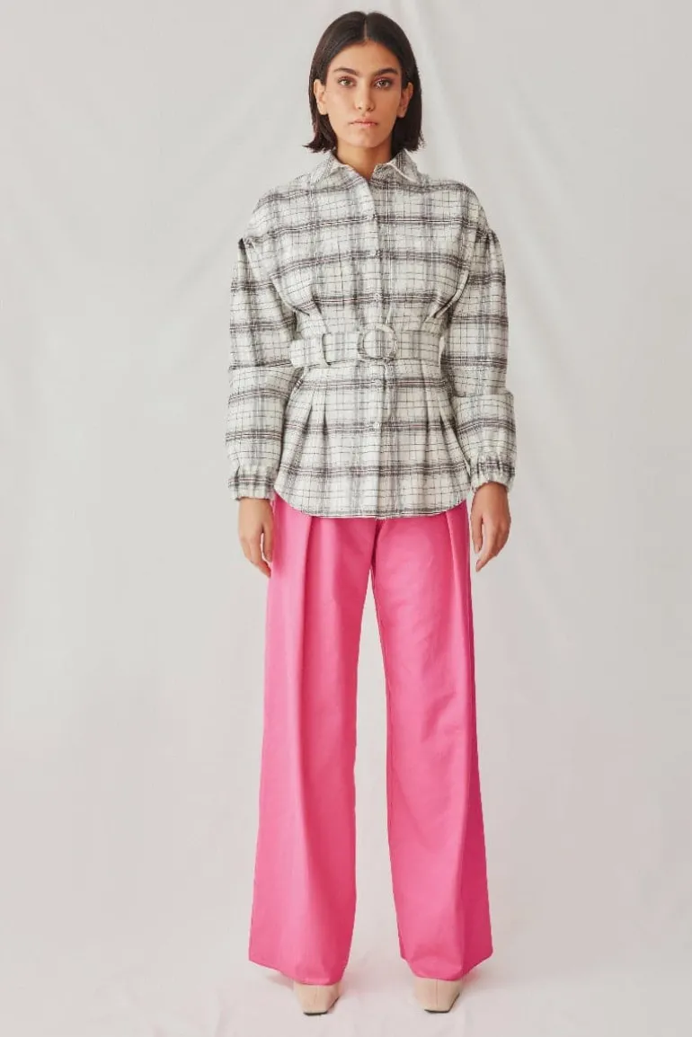 Pants<CULT MIA HIGH-RISE PINK BELTED COTTON PANTS