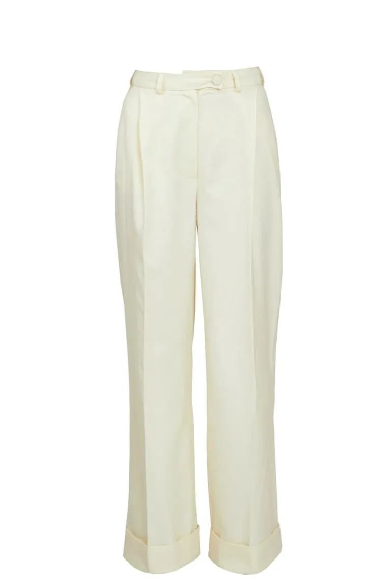 Pants<CULT MIA HIGH-RISE WIDE-LEG COTTON-BLEND PANTS White