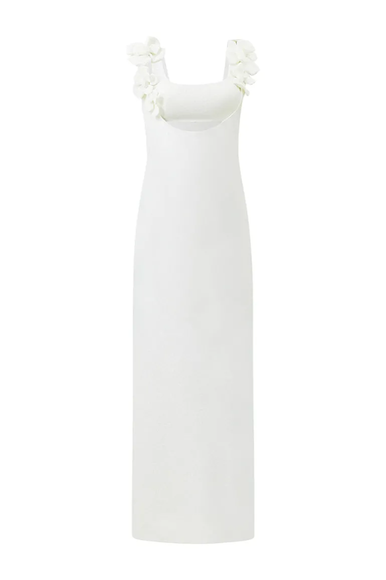 Dresses | Midi Dresses<CULT MIA HIPTAGE STRAIGHT SQUARE NECK CREPE ANKLE LENGTH DRESS White