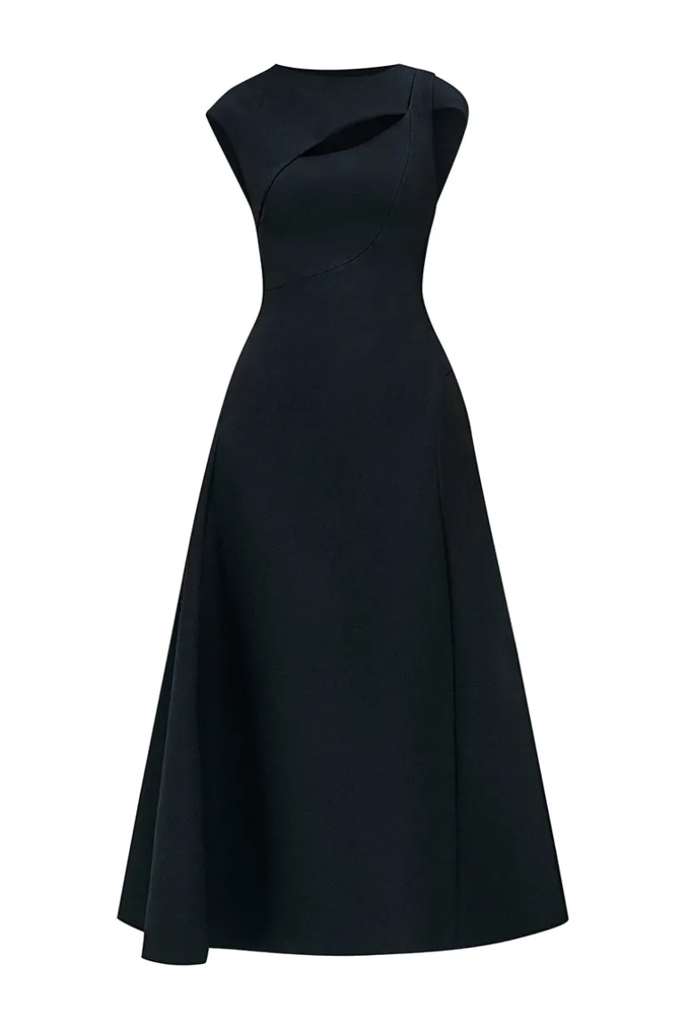 Dresses | Midi Dresses<CULT MIA HOLLYHOCK A-LINE CUT-OUT CREPE MIDI DRESS IN Black