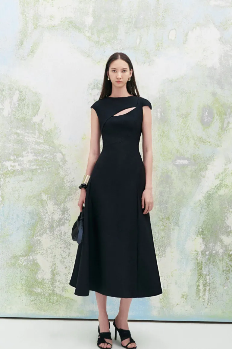 Dresses | Midi Dresses<CULT MIA HOLLYHOCK A-LINE CUT-OUT CREPE MIDI DRESS IN Black