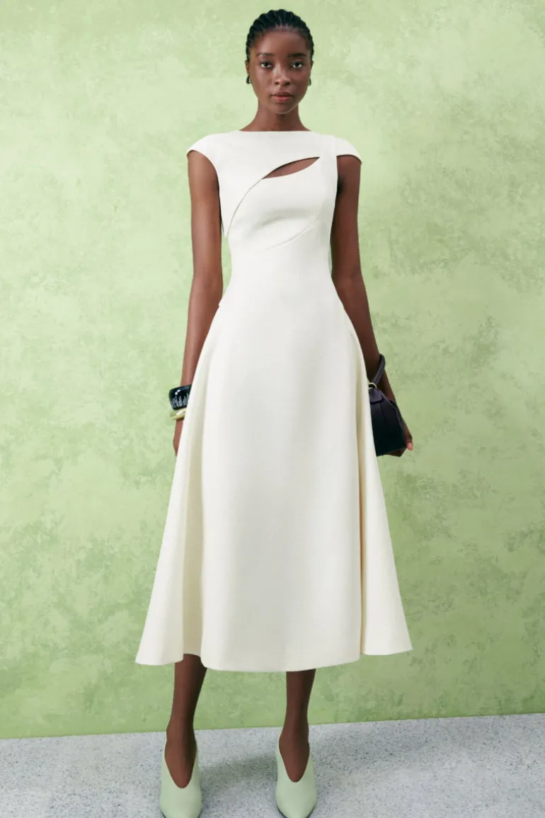 Dresses | Midi Dresses<CULT MIA HOLLYHOCK A-LINE CUT-OUT CREPE MIDI DRESS IN White