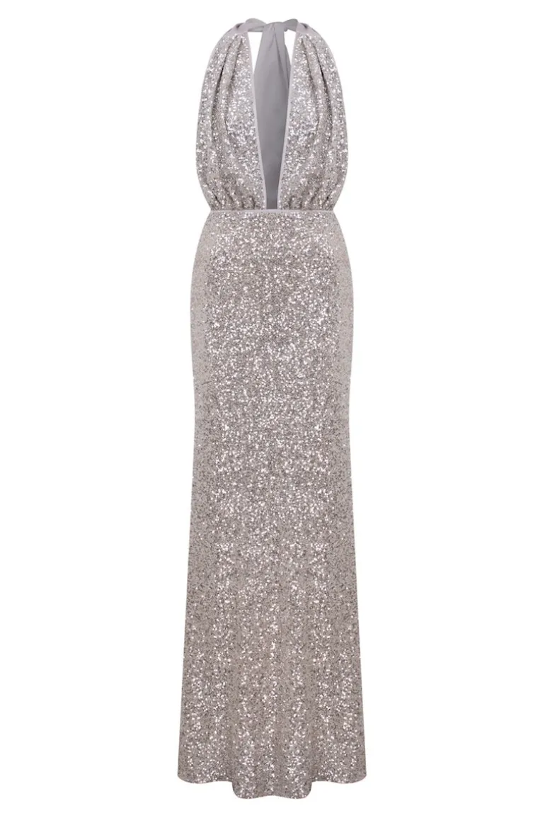Dresses<CULT MIA INES SEQUIN DRESS IN CLOUD SILVER Silver Sequin