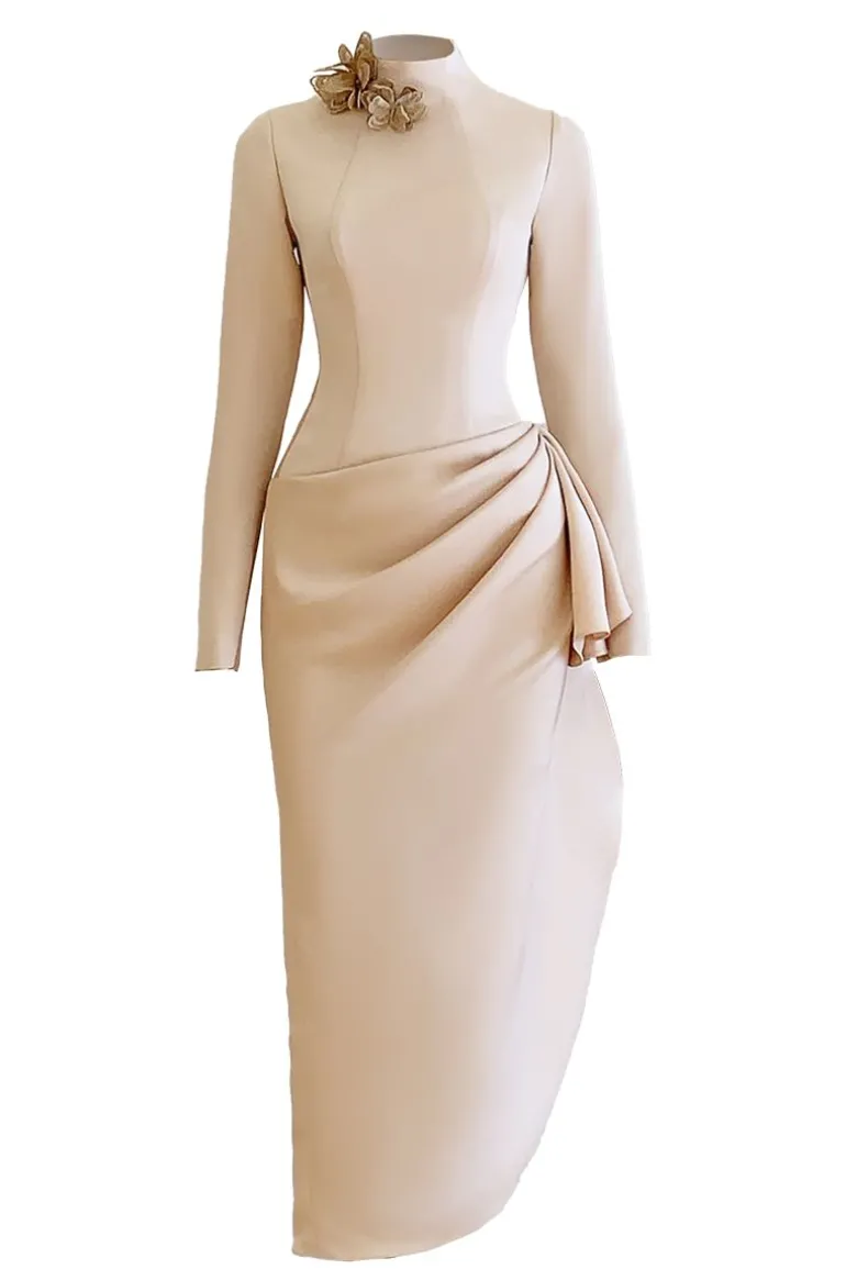 Dresses | Midi Dresses<CULT MIA INSECTA MIDI DRESS WITH FLORAL NECKLINE Beige