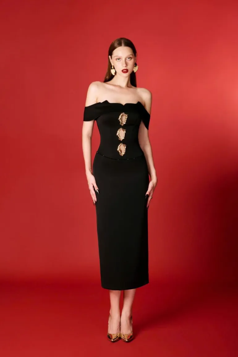 Dresses | Midi Dresses<CULT MIA INSECTA OFF SHOULDER MIDI DRESS Black