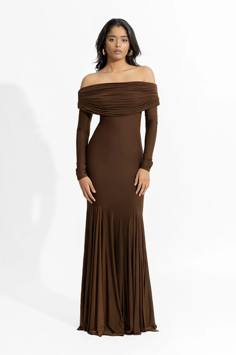 Dresses<CULT MIA IRENE ESPERESSO BROWN MAXI DRESS Espresso Brown
