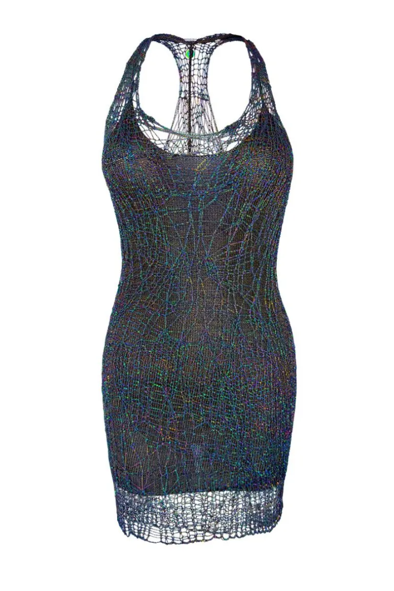 Dresses | Mini Dresses<CULT MIA CHAIN SPIDERWEB RACERBACK MINI DRESS Iridescent Gunmetal