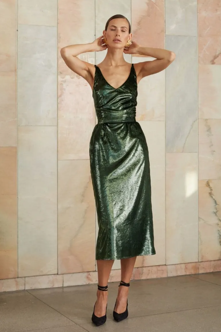 Dresses | Midi Dresses<CULT MIA ISLA GREEN SHIMMER MIDI DRESS