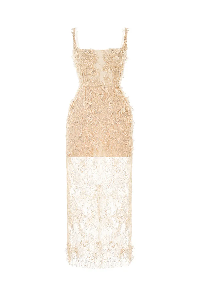 Dresses | Midi Dresses<CULT MIA IVORY BEADED LACE PENCIL DRESS Beige