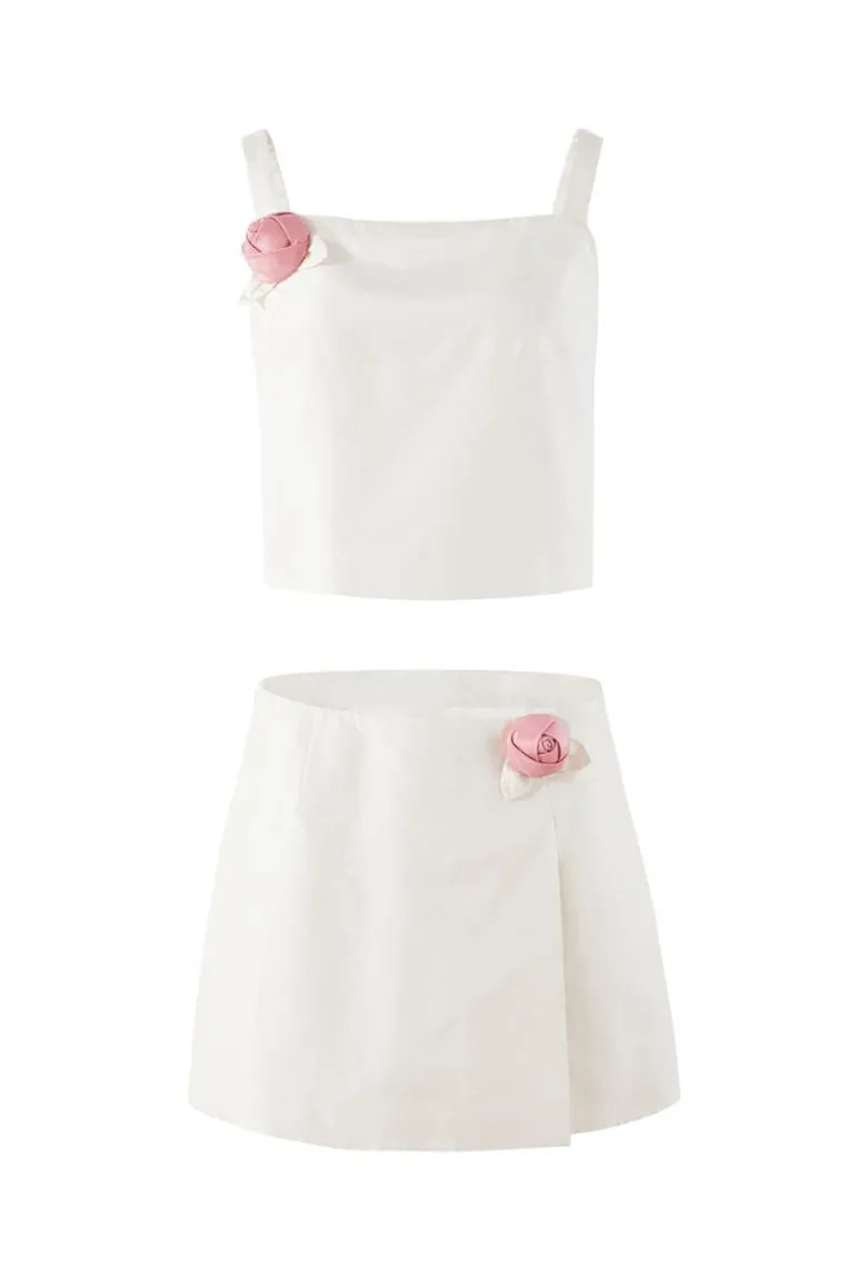 Outfit Sets<CULT MIA ROSE APPLIQUÉ TANK TOP AND MINI SKIRT SET Ivory