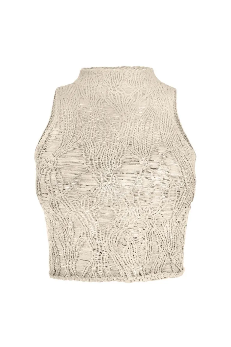 Tops<CULT MIA SILK MOCK NECK CROP SWEATER Ivory