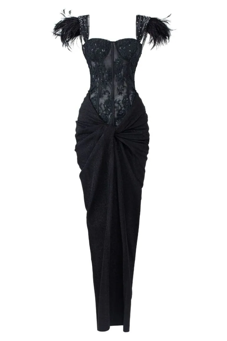 Dresses<CULT MIA IZZY LACE CORSET MAXI DRESS Black