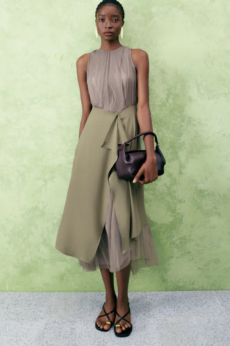 Dresses | Midi Dresses<CULT MIA JASMINE WRAP SLEEVELESS TULLE MIDI DRESS Olive/Brown