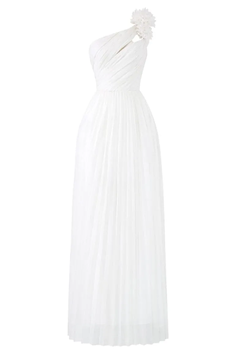 Dresses<CULT MIA JAYLEE CHIFFON ONE-SHOULDER MAXI DRESS White