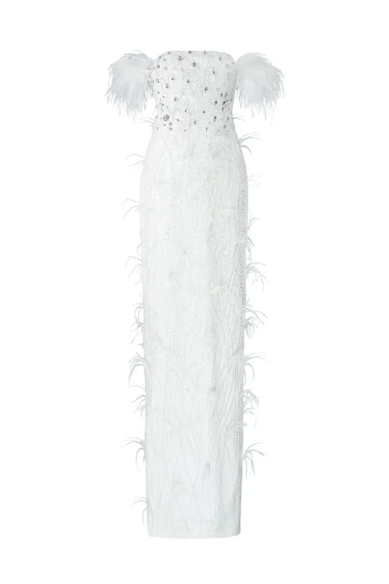 Dresses<CULT MIA JOLIE CRYSTAL LACE FEATHER DRESS White