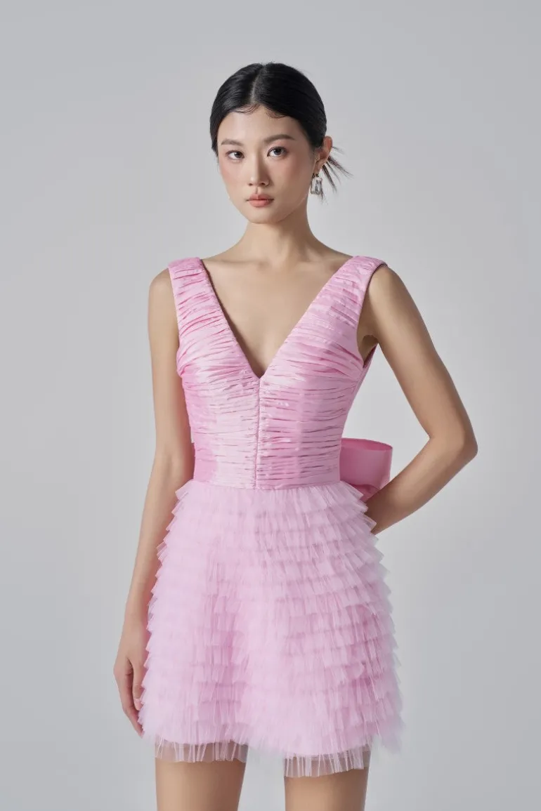 Dresses | Mini Dresses<CULT MIA JORDYN SILK TAFFETA MIXED TULLE LAYERED DRESS Pink