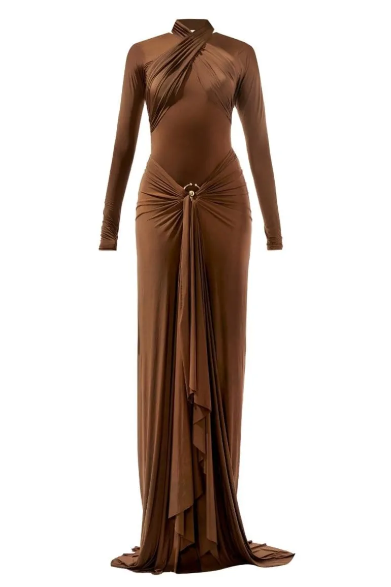 Dresses<CULT MIA JUNE FITTED MAXI DRESS Chocolate Brown