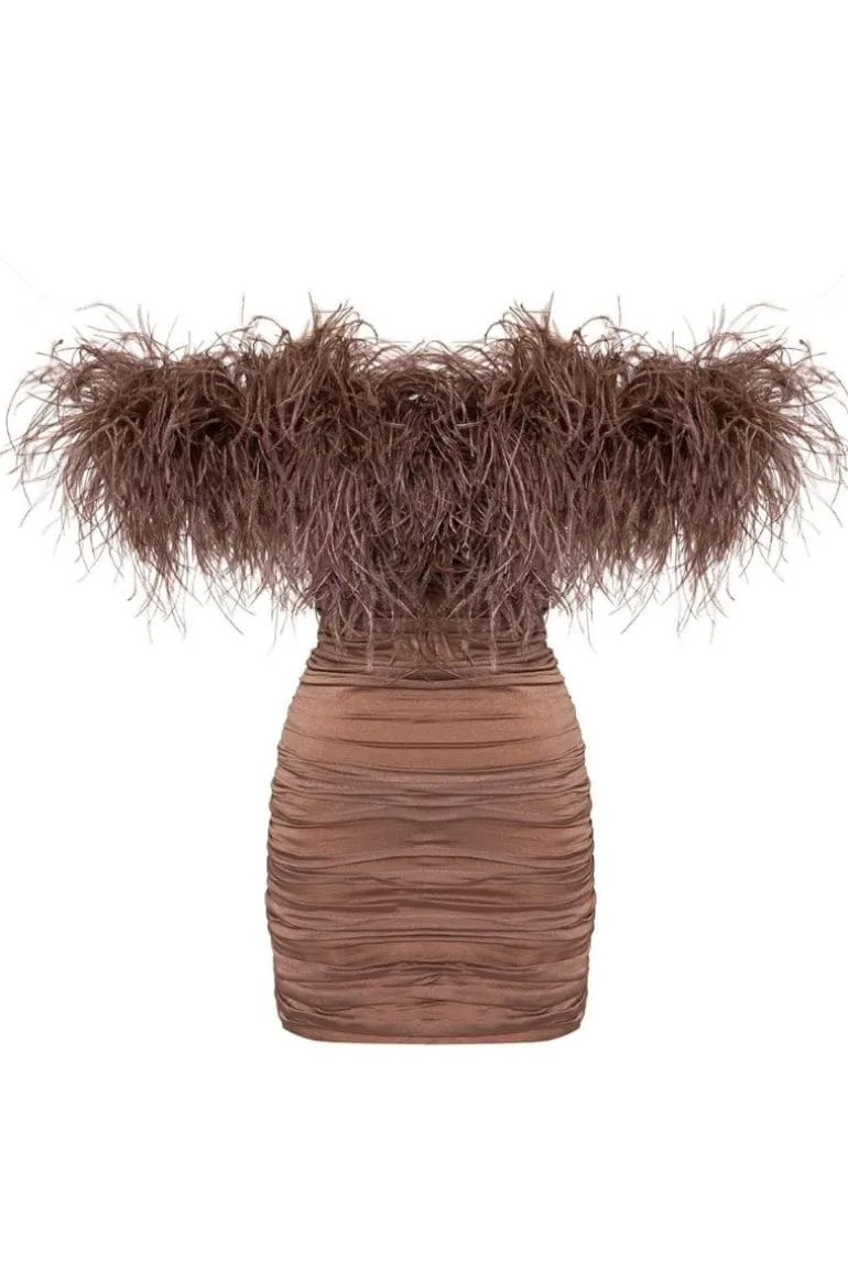 Dresses | Mini Dresses<CULT MIA KAIA MOCHA FEATHER MINI DRESS Brown