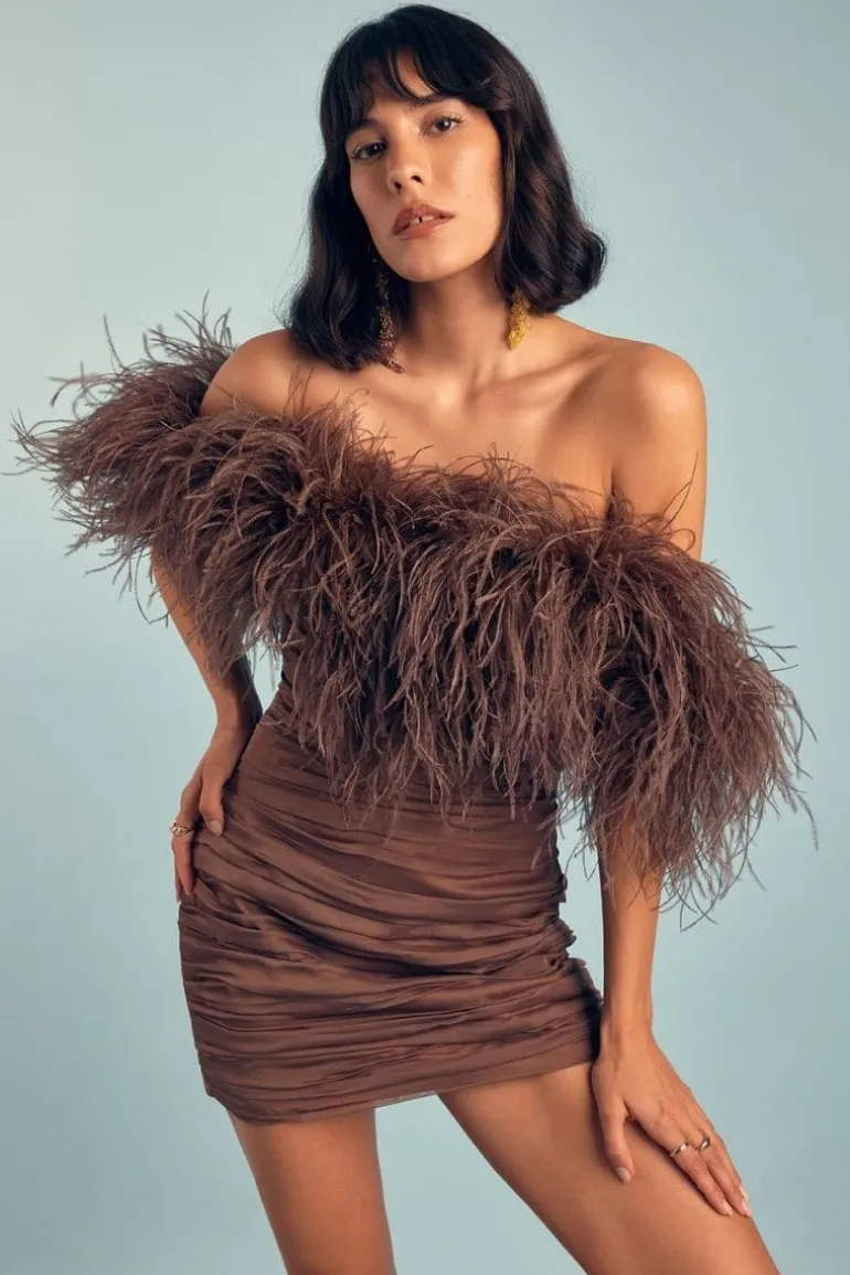 Dresses | Mini Dresses<CULT MIA KAIA MOCHA FEATHER MINI DRESS Brown