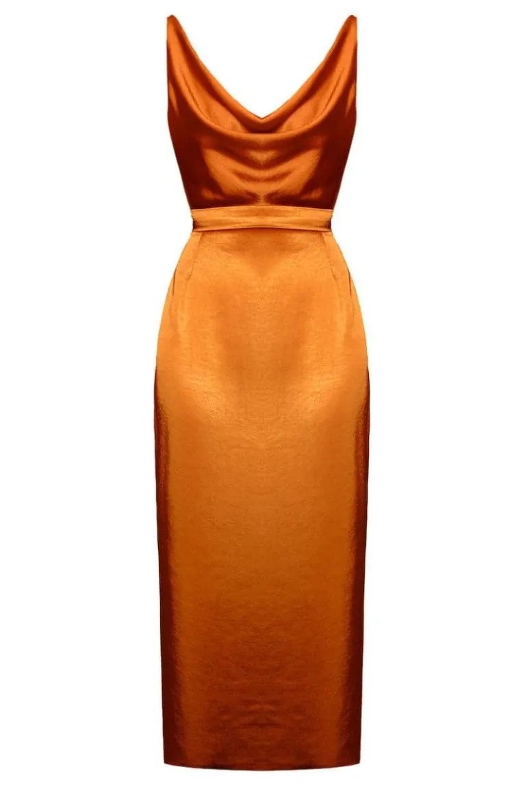Dresses | Midi Dresses<CULT MIA KAMEA SATIN DRAPED MIDI DRESS Brown