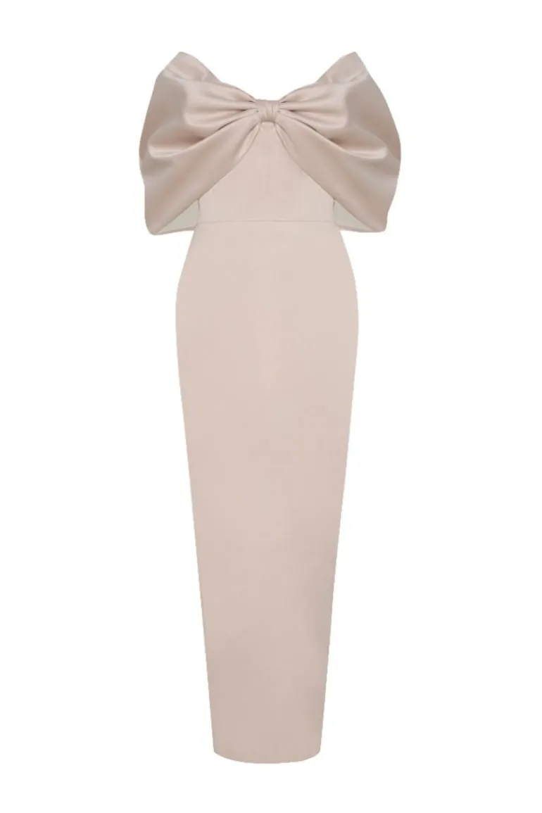 Dresses<CULT MIA KARA OFF-SHOULDER PENCIL MAXI DRESS Beige