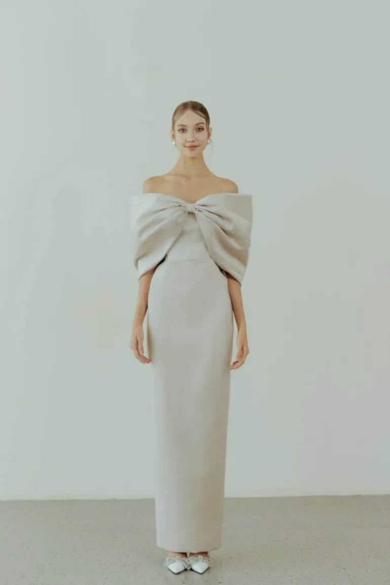 Dresses<CULT MIA KARA OFF-SHOULDER PENCIL MAXI DRESS Beige