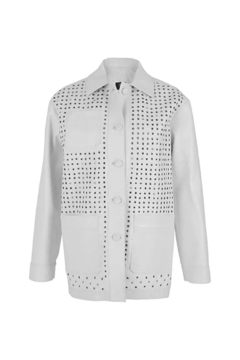 Jackets<CULT MIA KARRI LEATHER JACKET White