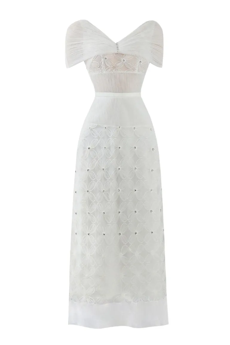 Dresses | Midi Dresses<CULT MIA KENNA CAPE SLEEVED ORGANZA MIDI DRESS White